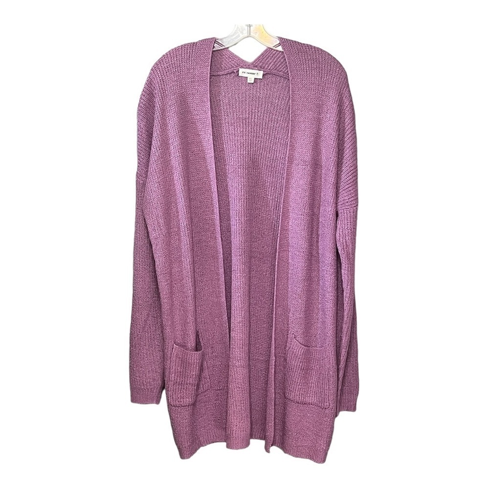 Eesome Lavender Open Front Cardigan M/L Relaxed Fit Drop Shoulder Knit Sweater